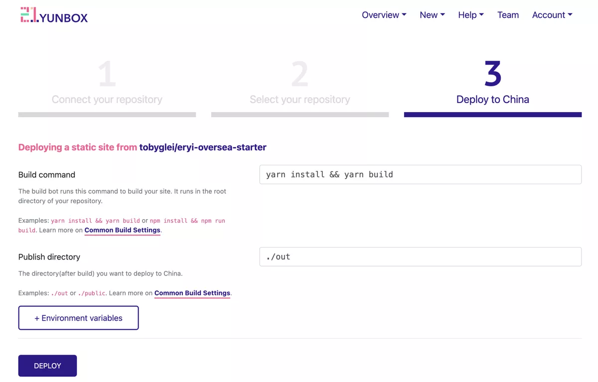 The build and deploy workflow in 21YunBox Build