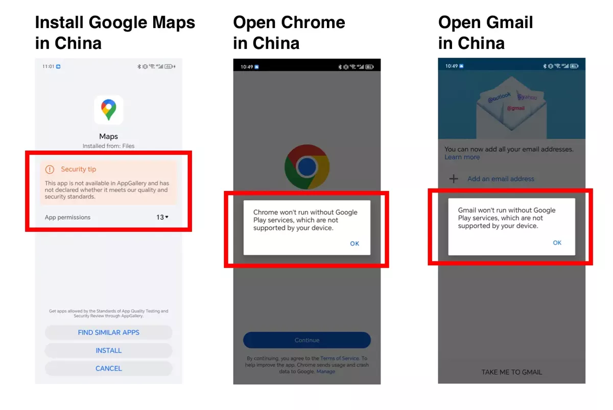 Chrome won't run without Google Play services, which are not supported by your device.