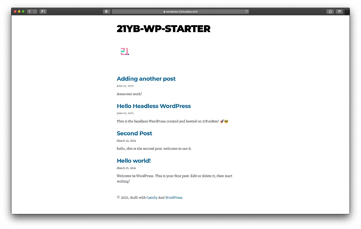 Headless WordPress China Starter with 21YunBox