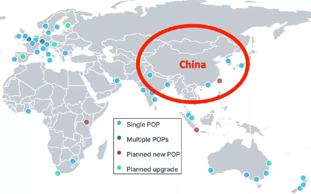 Fastly's Network Map (No China POP)