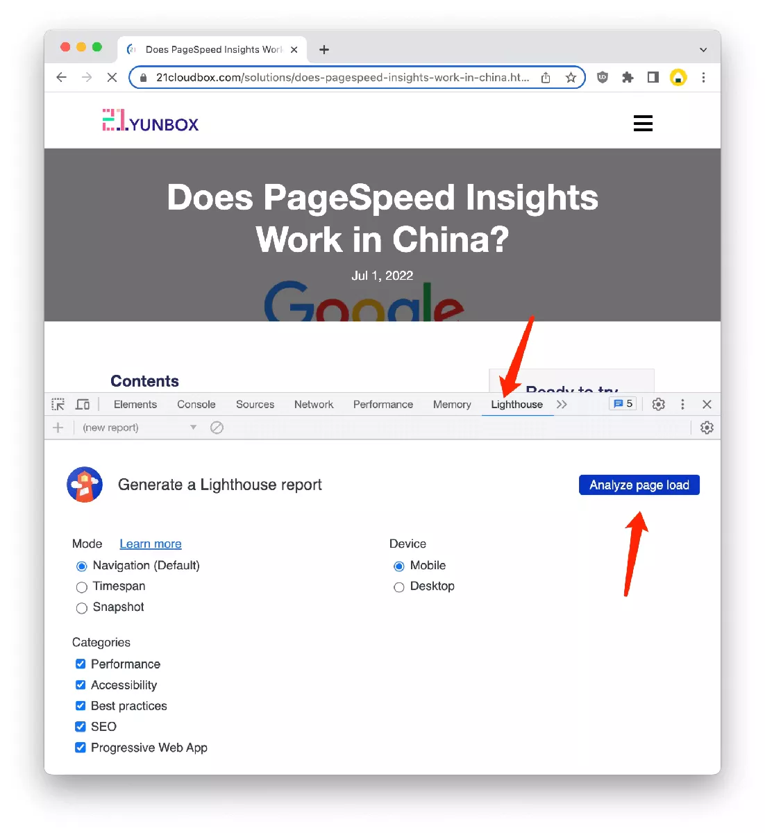 Steps to run lighthouse metrics in Chrome browser