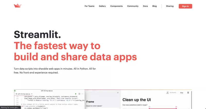 Streamlit official website screenshot