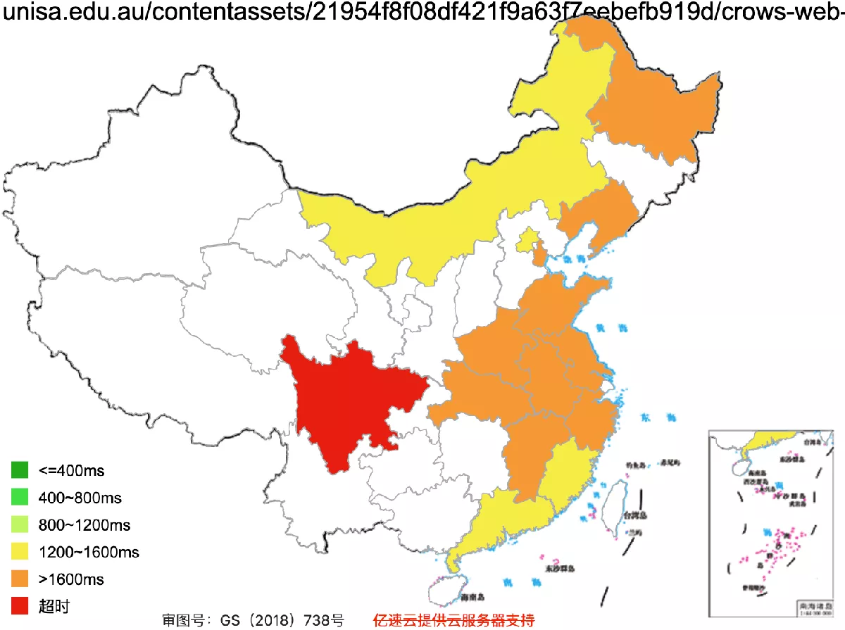 UniSA's websites speed test across China