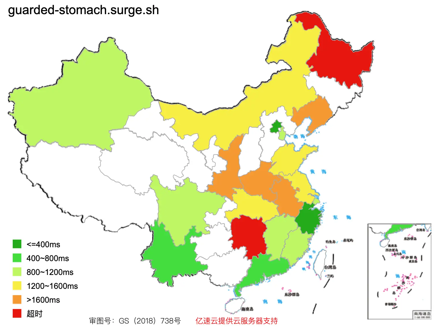 Left image: The speed measurement result of the website deployed in Surge.sh; The right image is the speed increase The speed test results afterwards. The color represents the feedback time of the website, green represents fast, and the closer to red, it means extremely slow or even inaccessible.